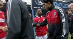 VILLA MASCOT DOES A SUAREZ Aston Villa mascot does a Suarez. Totally snubs Man City mascot's handshake. Kids: it's not cool. Don't do it.