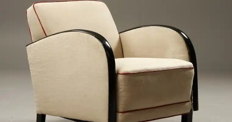swedish art deco armchair (single) with red trim and black arms in beige (760x603) armchair