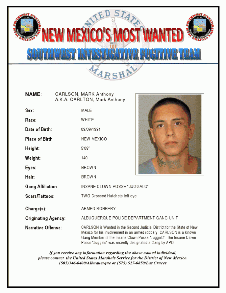 Insane Clown Posse New Mexico Wanted Poster Insane Clown Posse New Mexico Wanted Poster