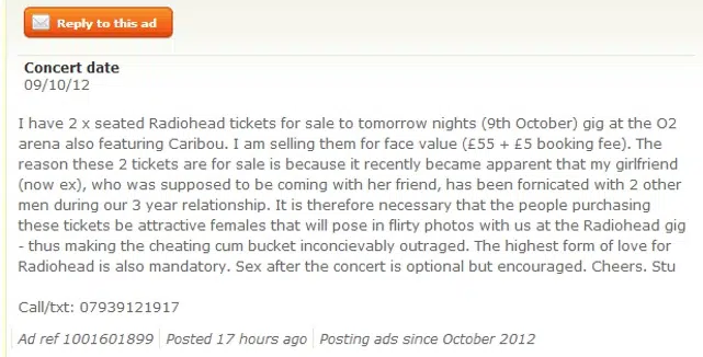 Awesome Gawker Advert Radiohead Tickets Awesome Gawker Advert Radiohead Tickets