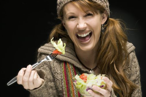 Women Laughing Alone With Salad 2 Women Laughing Alone With Salad 2