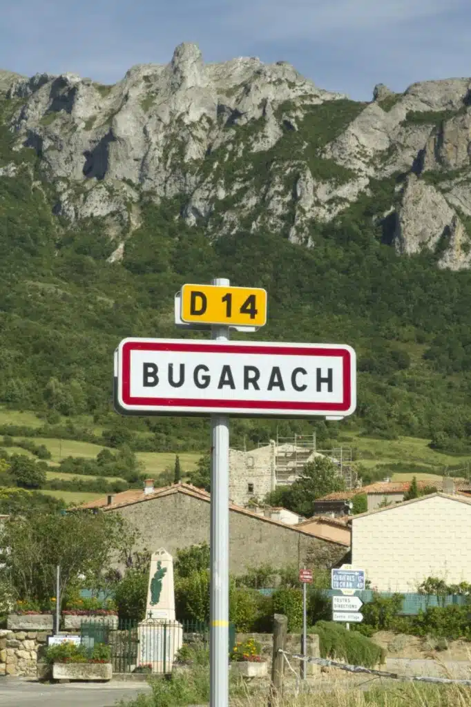 Bugarach Village Sign and Mountain Bugarach Village Sign and Mountain