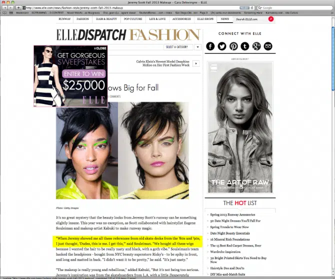 Jeremy Scott, Make Up Artist quote, Santa Cruz, Jimbo Phillips, Jim Phillips, Elle Magazine