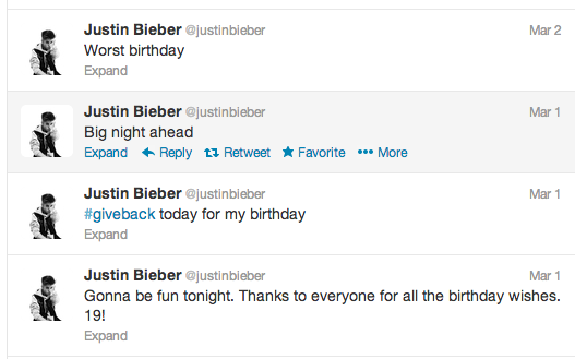 Justin Bieber Birthday Tweets