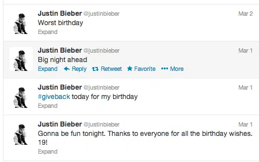 Justin Bieber Birthday Tweets