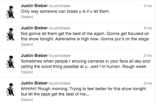 Justin Bieber Paparazzi Tweets