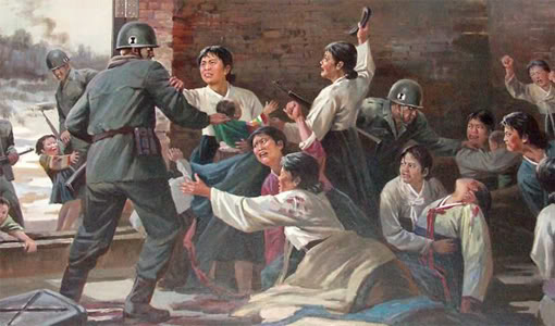 Anti American North Korean Poster - Family War Fight