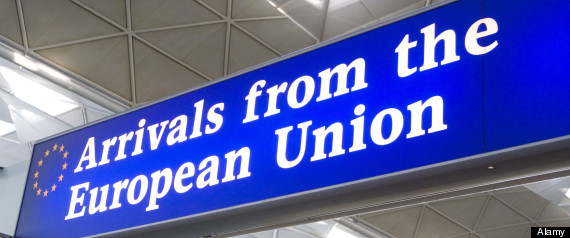 Arrivals from the European Union customs channel at Stansted Airport, England, Britain UK