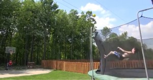Insane Mid Flip Basketball Trick Shot With Feet On A Trampoline From About 30 Yards Away Is One Of The Sickest Trick Shots Ever