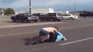 Disrespected Jobsbody Security Guard Brawls With Biker Girl In The Street And Gets Her Ass Kicked (Video)