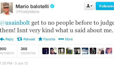 Mario Balotelli tweets at Usain Bolt