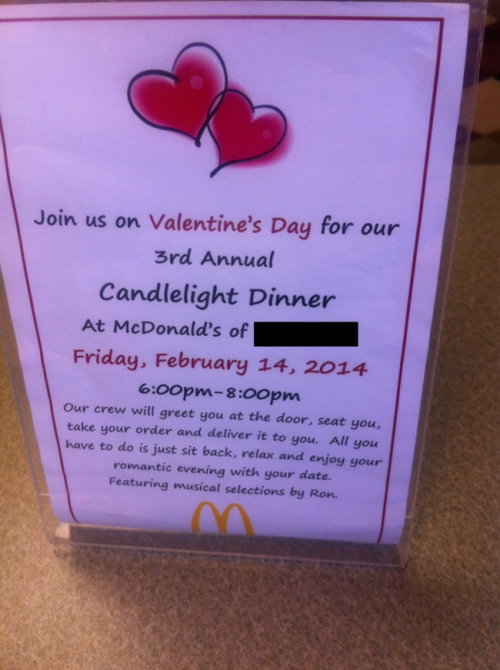Where To Go This Valentine's Day? How About McDonalds?