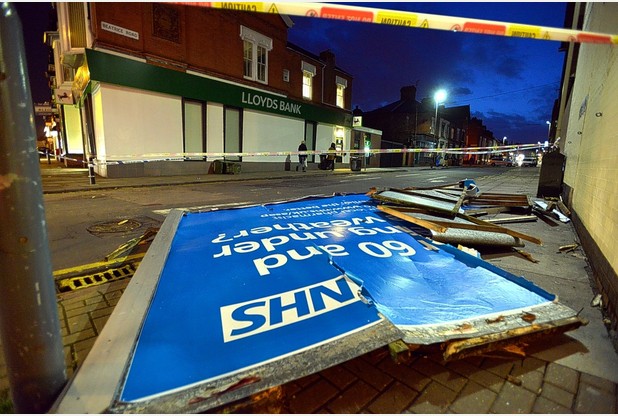 NHS sign that caused the damage