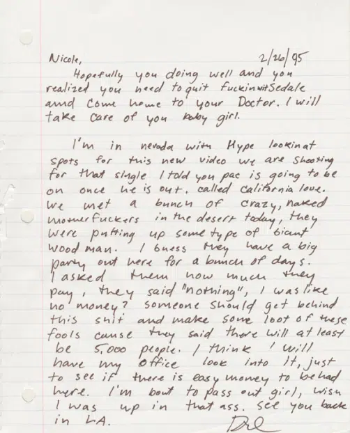 Dr Dre Girlfriend's Letter