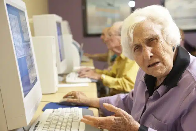 Old woman old lady computer