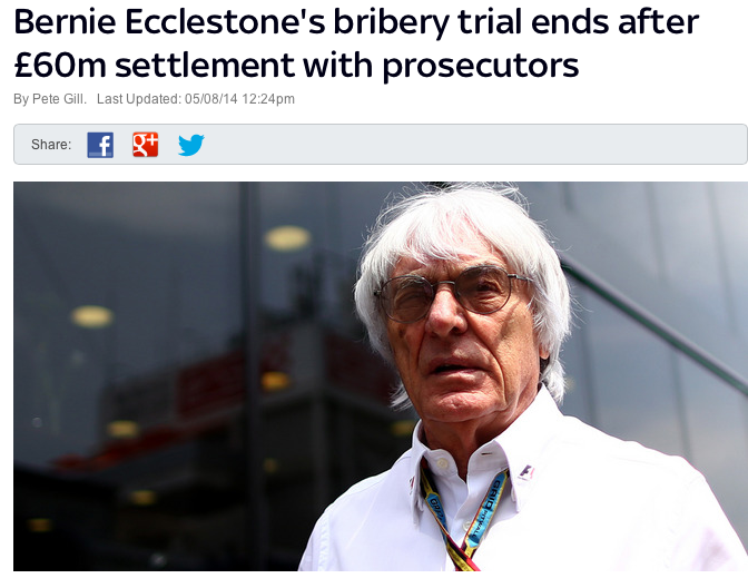 Bernie Eccleston F1 Bribery CHarges