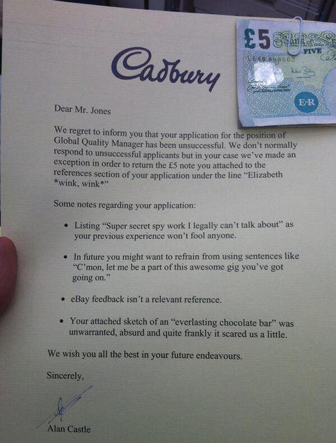 Cadbury Rejection Letter