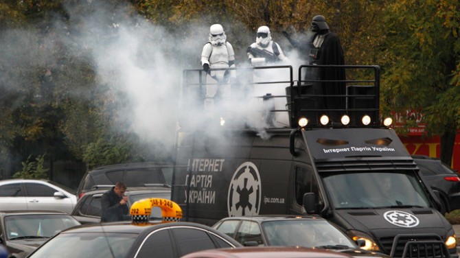 Darth Vader Ukraine with storm troopers