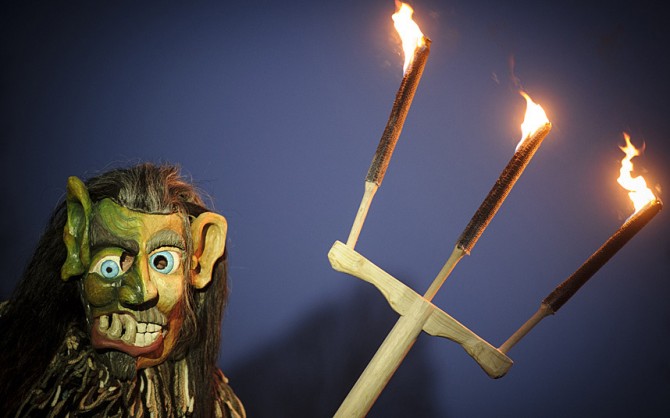 Perchten pagan festival in Germany - trident