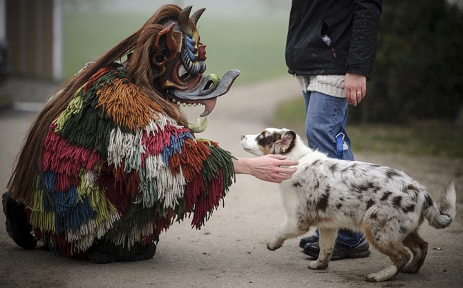 Perchten pagan festival in Germany - with dog