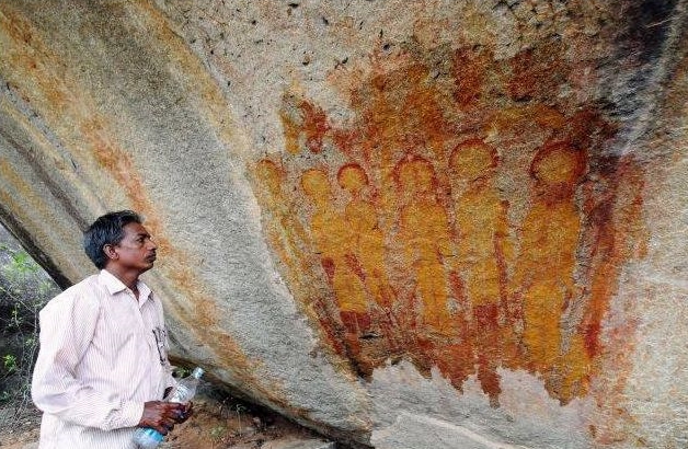 Indian UFO Alien Encounter Cave Painting