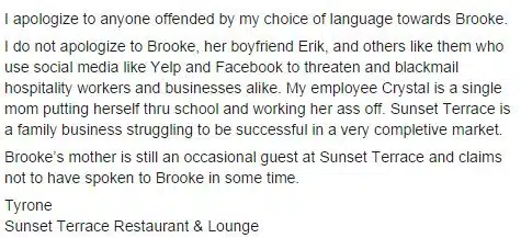 Sunset Terrace Apology