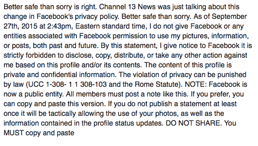 Facebook Privacy Policy Update Status