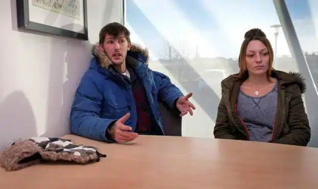 Jamie and Abbie Hort from Guernsey who are facing eviction after being refused benefits - 12 months after they won a £50,000 lottery prize. See SWNS story SWLOTTO; A couple who spent their £50,000 Channel Islands Lottery winnings in a year say they are facing a second eviction from their home after struggling to get financial help from Social Security. Jamie and Abbie Hort won the money, which was second prize in the Christmas lottery, in 2014. But they said that after living off the cash all year, the money ran out just before Christmas. It meant they were unable to pay their rent but when they asked Social Security for help, the department refused and they were evicted. In order to get a roof over their heads for Christmas, they had to raid savings they had put aside for their children to pay for a deposit on a new flat but, with their next amount of rent due on Thursday and no means of paying it, they could be evicted once again.