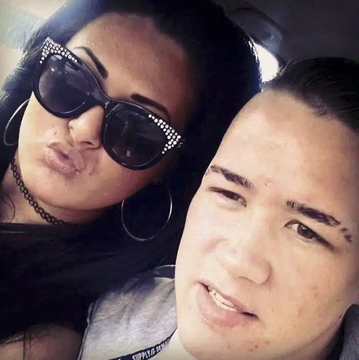 Facebook pictures of Damon Searson with Terri-Marie Palmer. A jealous hairdresser stabbed her boyfriend to death after she lost her temper with him for spending too much time on his new mobile phone trawling for friends on Facebook. Terri-Marie Palmer, 23, posted a moaning message of her own on the social media site saying: ''He p***es me off sitting on Facebook, completely blanking me when IÃm talking to him.'' Moments later the fiery redhead and snapped and plunged a bread knife into the heart of jobless Damon Searson as he checked his messages at their shared caravan in Heysham, Lancs.
