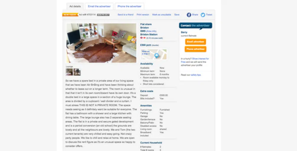 SpareRoom ad
