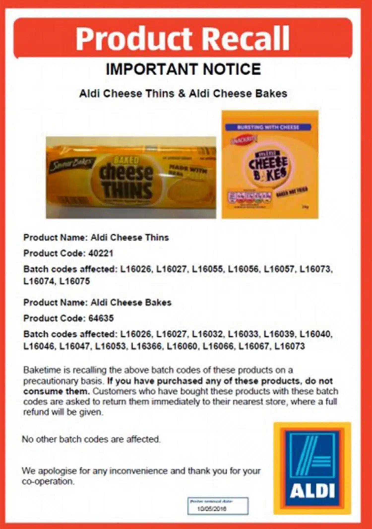 Aldi Recall Notice