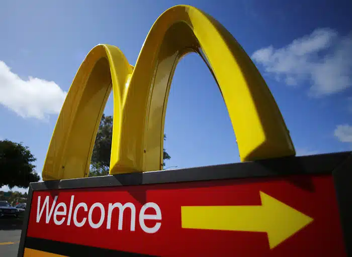 A McDonald's restaurant sign is seen at a McDonald's restaurant in Del Mar, California