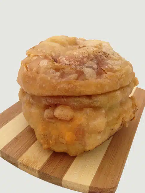 Deep fried bacon cheeseburger