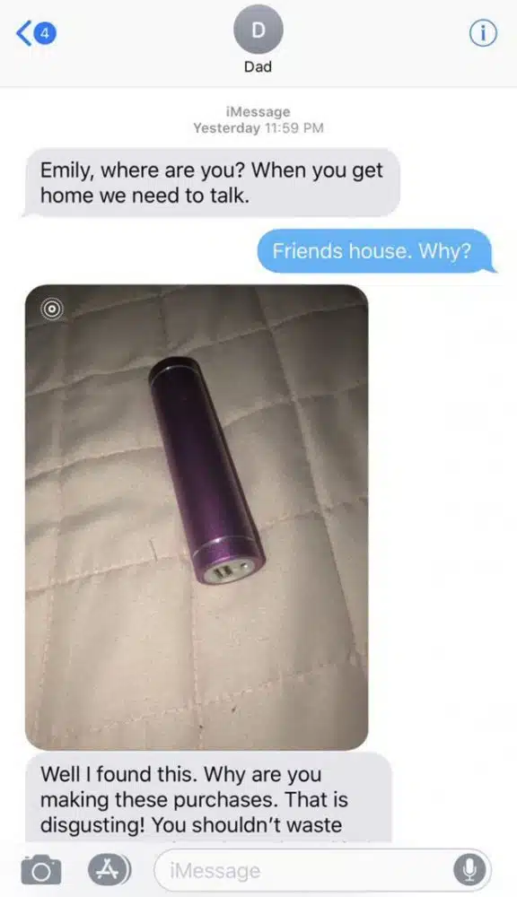 Girl Shares Furious Dad's Texts After He Finds Her 'Sex Toy'