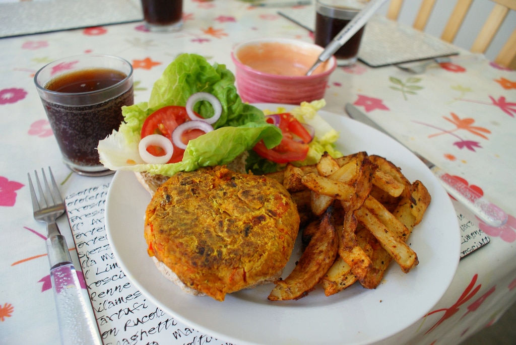 SWEET POTATO BURGERS WITH CAJUN WEDGES
