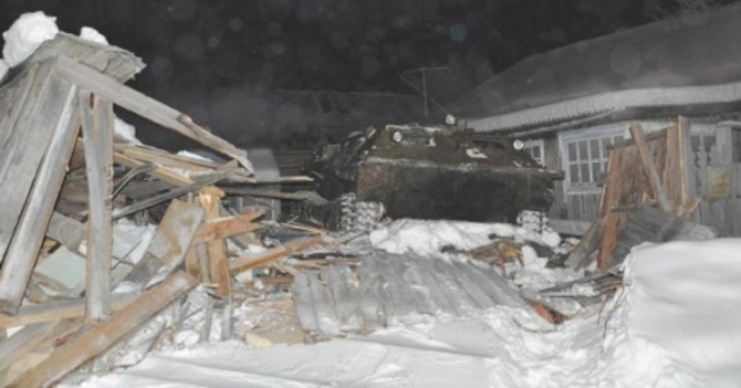 Drunk Russian Drives Tank Into House