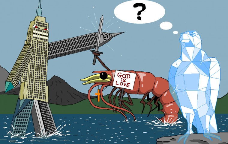 New York Skyline VS The Religious Giant Prawn