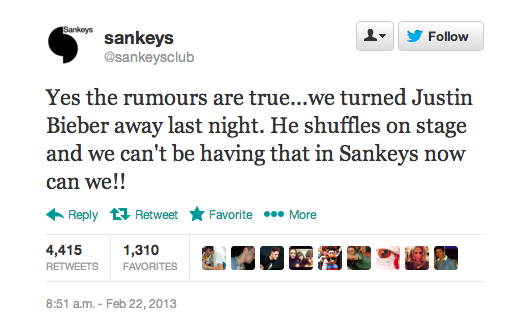 Sankeys Justin Bieber Tweet