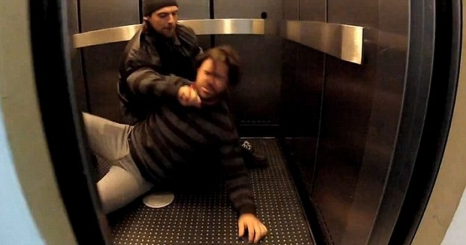 Elevator prank - would you jump in to stop a murder?