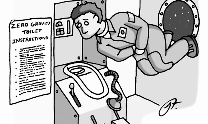 potty training in zero gravity, space toilet, space man needs to go, space exploration