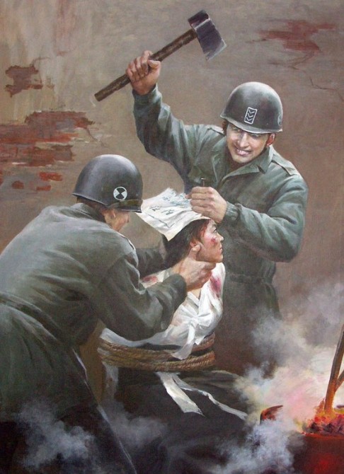 Anti American North Korean Poster - America Nail Torture