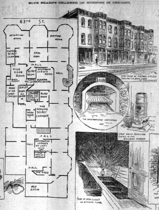 H H Holmes - First American Serial Killer - Plan of Second Floor Of Murder Hotel Older Pic