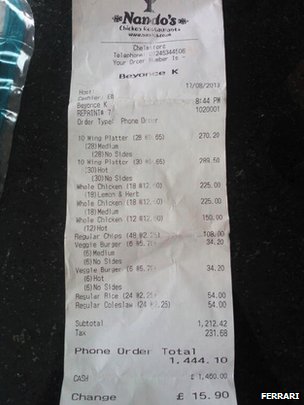 Beyonce's Nandos Bill