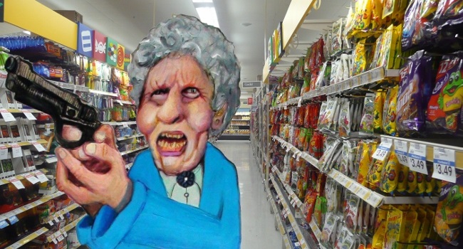 Granny In Gun In Supermarket