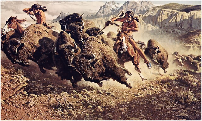 Plains Indians hunting buffalo