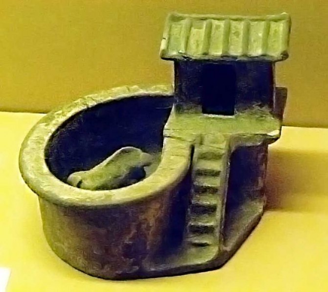 History of the Toilet - Green Glazed Pigsty Model - Hand Dynasty