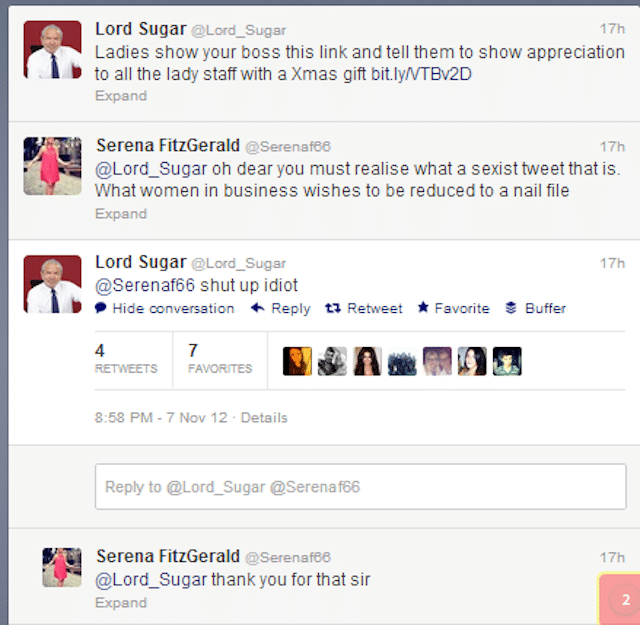 Lord Sugar shut up idiot