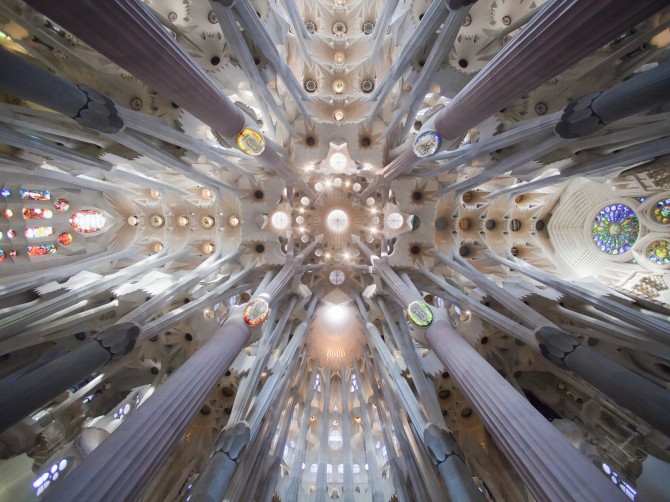 Church of the Sagrada Familia interior in Barcelona