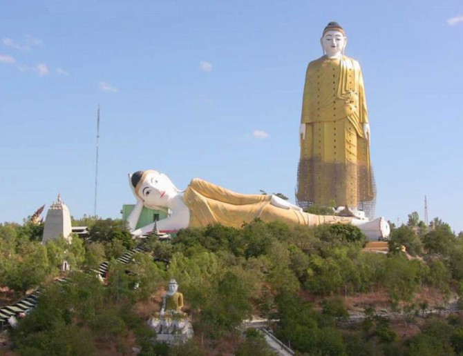 Tallest Statues In The World - Burma - Laykyun Setkyar Standing Buddha and friend