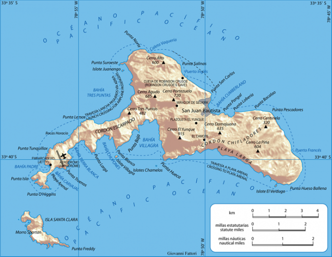 Alexander Selkirk - Isla MÃ¡s a Tierra Now Robinson Crusoe Island map